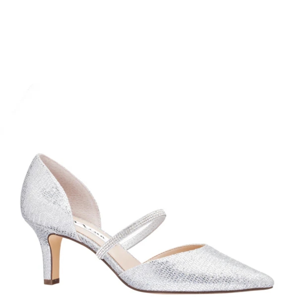 Nina Womens Brystol  Silver Shimmer Covered Heel Dress Pumps Heels NWT